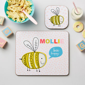 Personalised Kid's Bee Happy Placemat Set