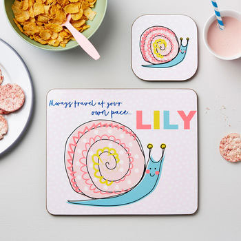 Personalised Kid's Snail Placemat Set