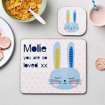 Personalised Kid's Pink Bunny Rabbit Placemat Set