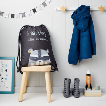 Personalised Children's Raccoon Cotton Nursery Bag