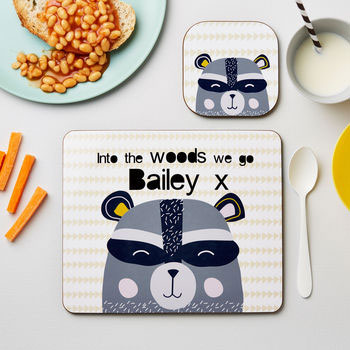Personalised Kid's Racoon Placemat Set