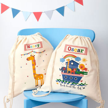 Personalised Kid's Noah's Ark Cotton PE Kit Bag