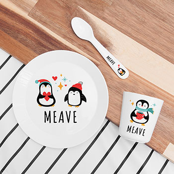 Personalised Baby Dinner Set - Winter Penguin