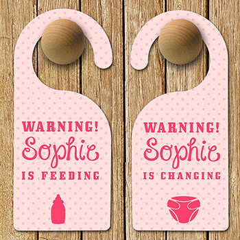 Personalised Baby Warning Door Hanger in Pink