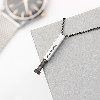 Personalised Black and Silver Square Hidden Message Capsule Men's Necklace