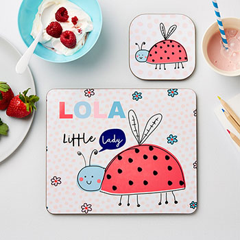 Personalised Children's Pastel Ladybird Placemat Set