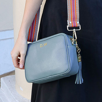 Personalised Elie Beaumont Light Blue Bag with Aztec Strap