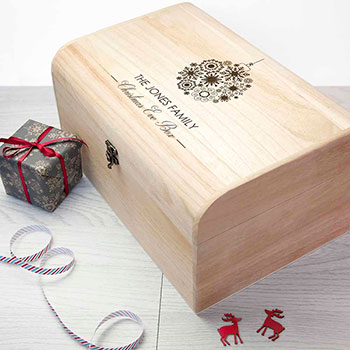 Personalised Family Christmas Eve Chest With Decorative Bauble Design