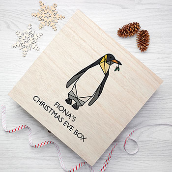 Personalised Geometric Penguin Christmas Eve Box