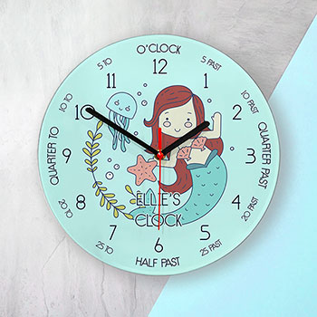 Personalised Kids Mermaid Glass Clock - Large