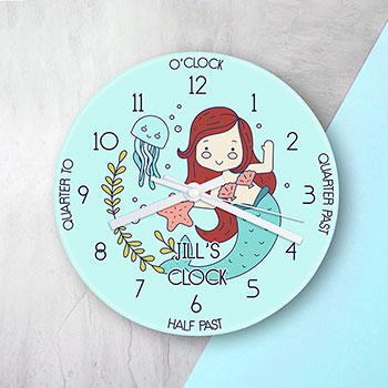 Personalised Kids Mermaid Glass Clock