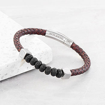 Personalised Men's Leather Beaded Bracelet