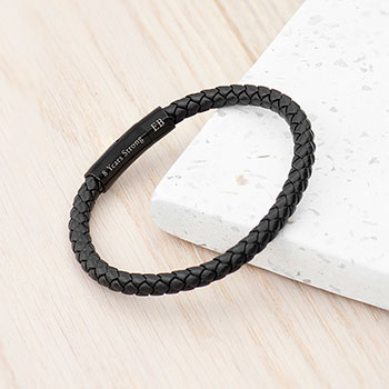 Personalised Mens Woven Black Leather Bracelet