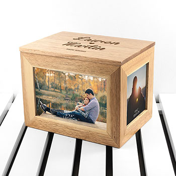 Personalised Name and Heart Midi Oak Photo Cube Keepsake Box