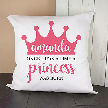 Personalised Once Upon A Time A Princess Was Born Cushion Cover