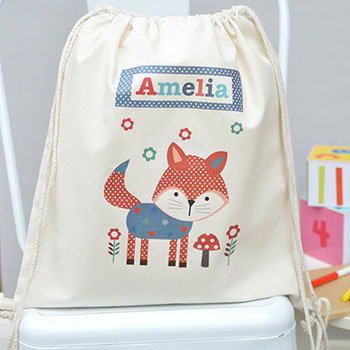Personalised Playful Fox Cotton Nursery Bag