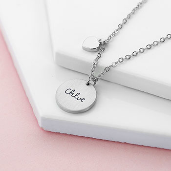 Personalised Summer Style Heart and Disc Necklace - Silver