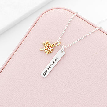 Personalised Tree of Life Vertical Bar Necklace